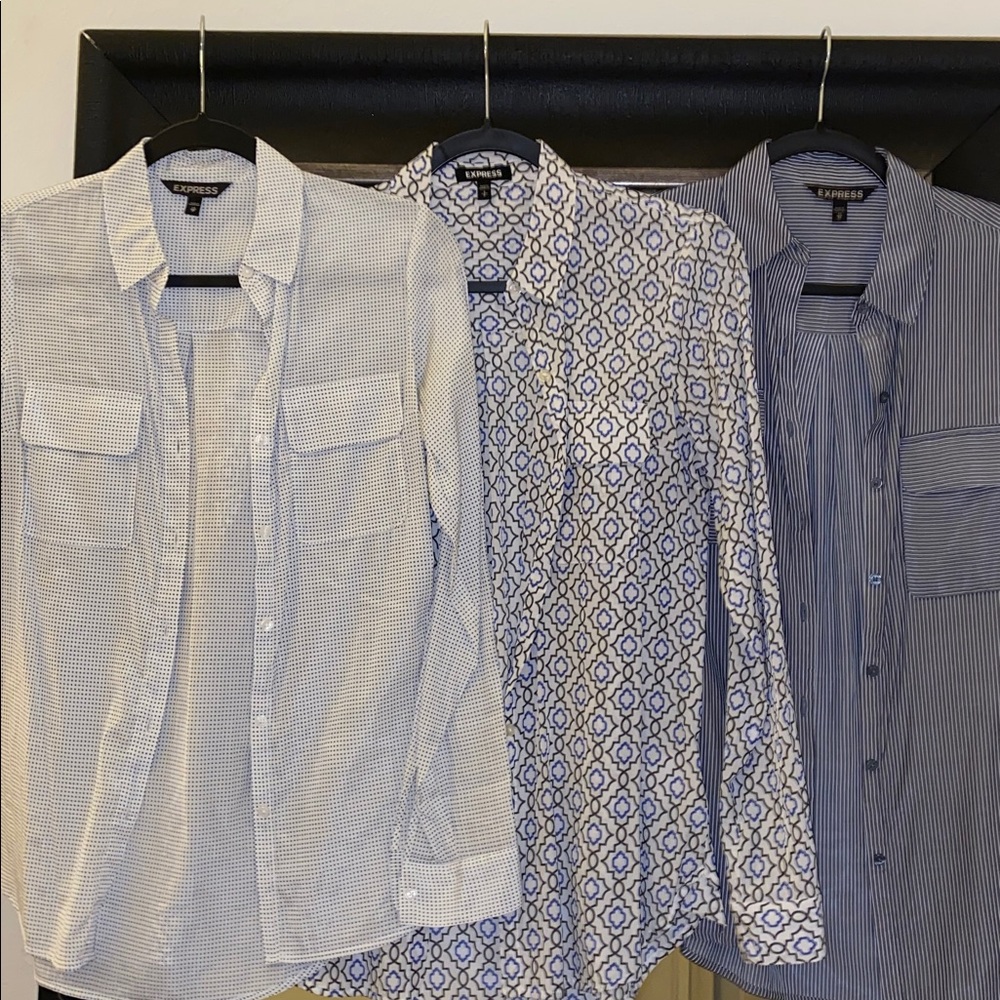 3-Express Patterned And Striped Button-Up Shirts - image 1